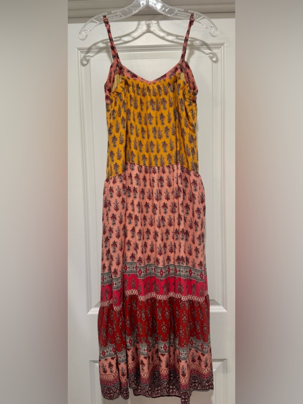 Knox Rose Yellow and Pink Printed Tiered Midi Sundress Size M - Picture 2 of 6